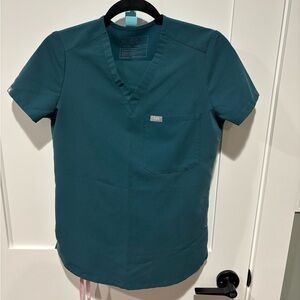 Figs Scrubs Set Womens Caribbean Blue with Light Pink Tie